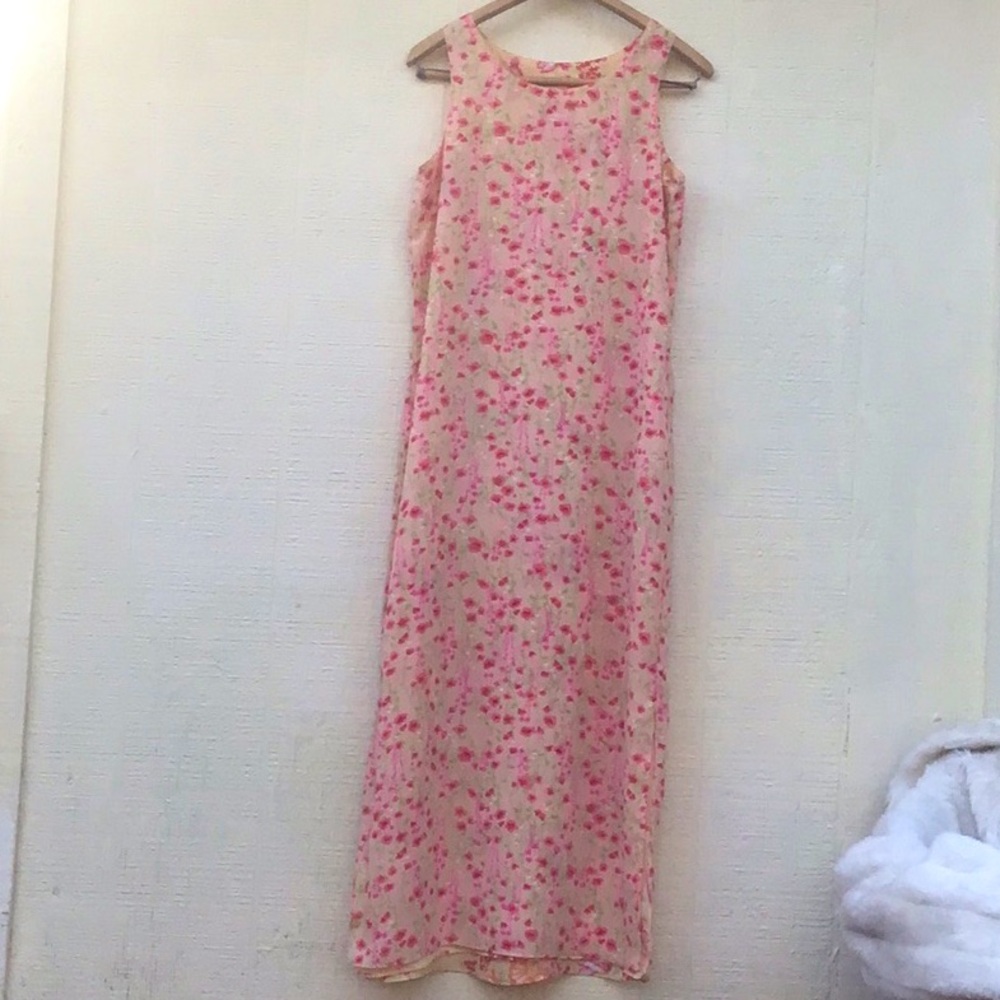 90s Y2K floral reversible sleeveless maxi slits dress